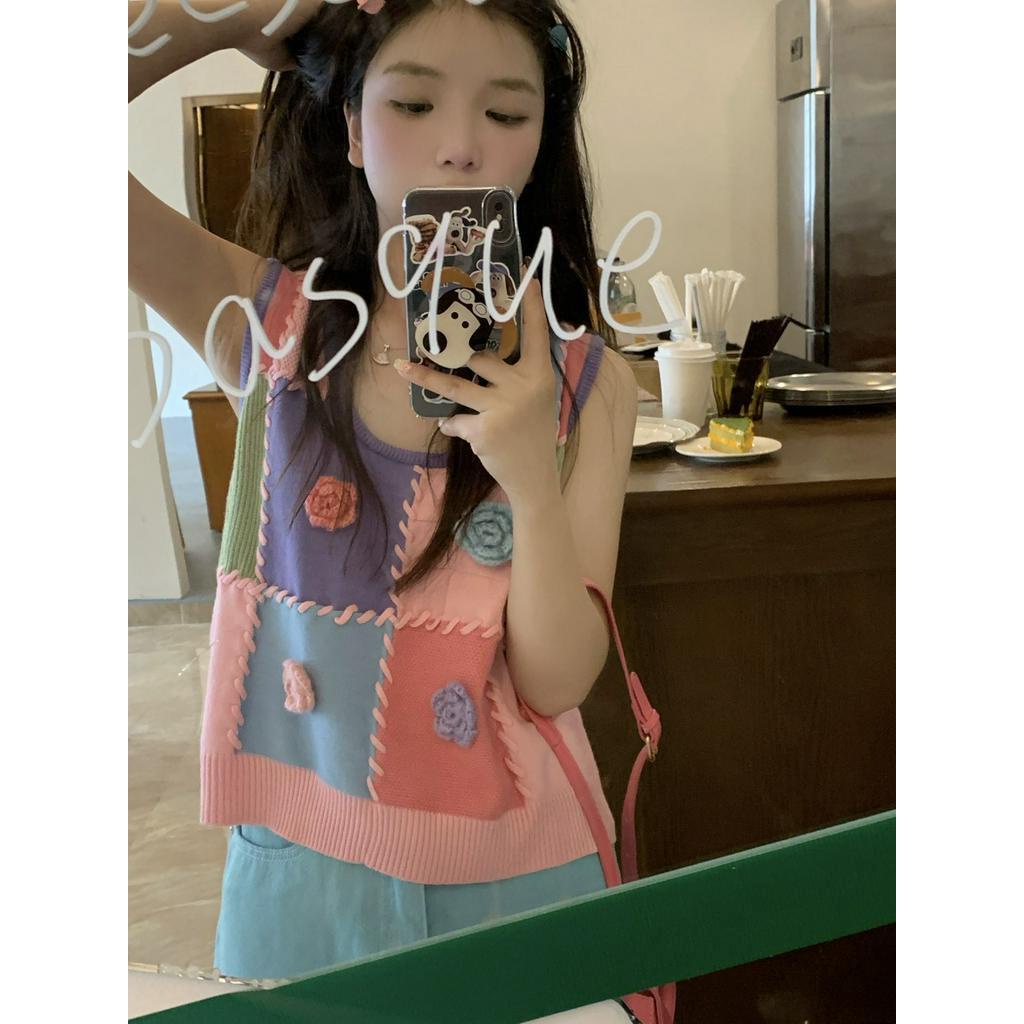 Áo Dệt Kim Ba Chiều Sọc Ca Rô Màu Tương Phản Dễ Thương 62120