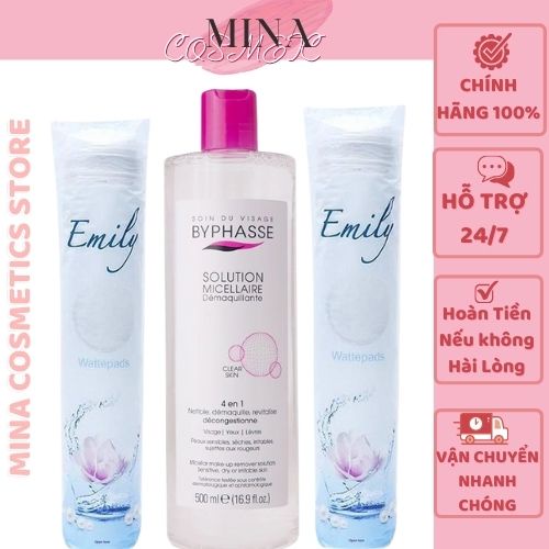 COMBO 1 TẨY TRANG BYPHASE VÀ 2 GÓI BÔNG TẨY TRANG EMILY ĐỨC