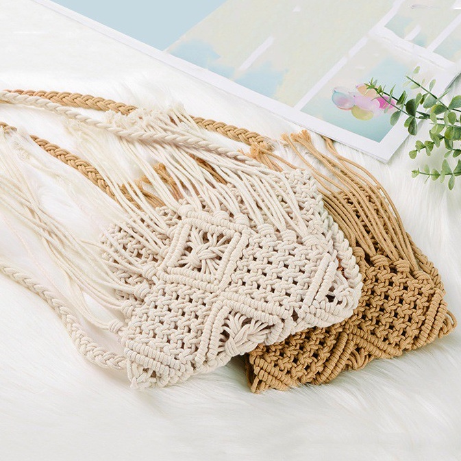 Túi Cói Dệt Tua Rua Phong Cách Boho