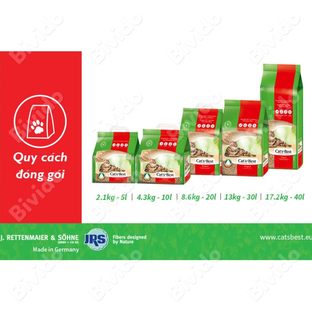 Cát mèo cát vệ sinh hữu cơ Cat's Best Original thấm hút 700% vón cục khử mùi 5L - Bivido