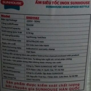 Ấm siêu tốc SUNHOUSE SHD1182
