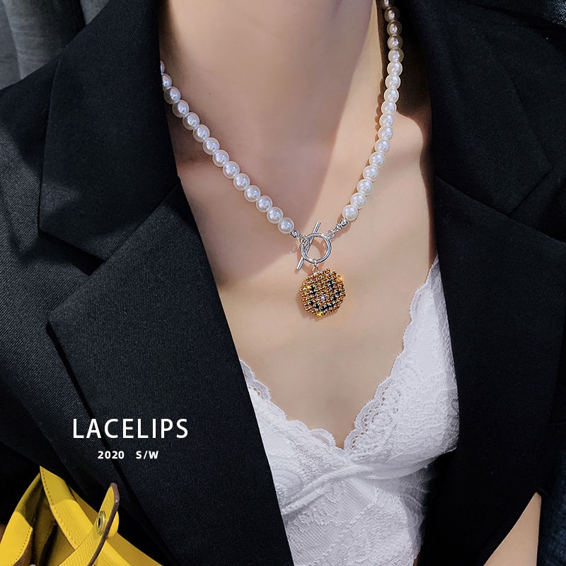Dây Chuyền Ngọc Trai Mặt Cười Thiết Kế Dáng Ngắn Thời Trang 22366