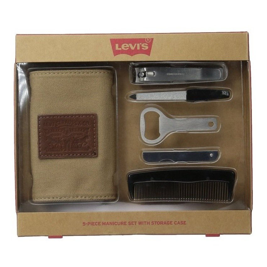 Bộ đồ nghề chăm sóc sắc đẹp nam giới Levi's Manicure Tool Roll Gift Set with House Mark Logo (Be)