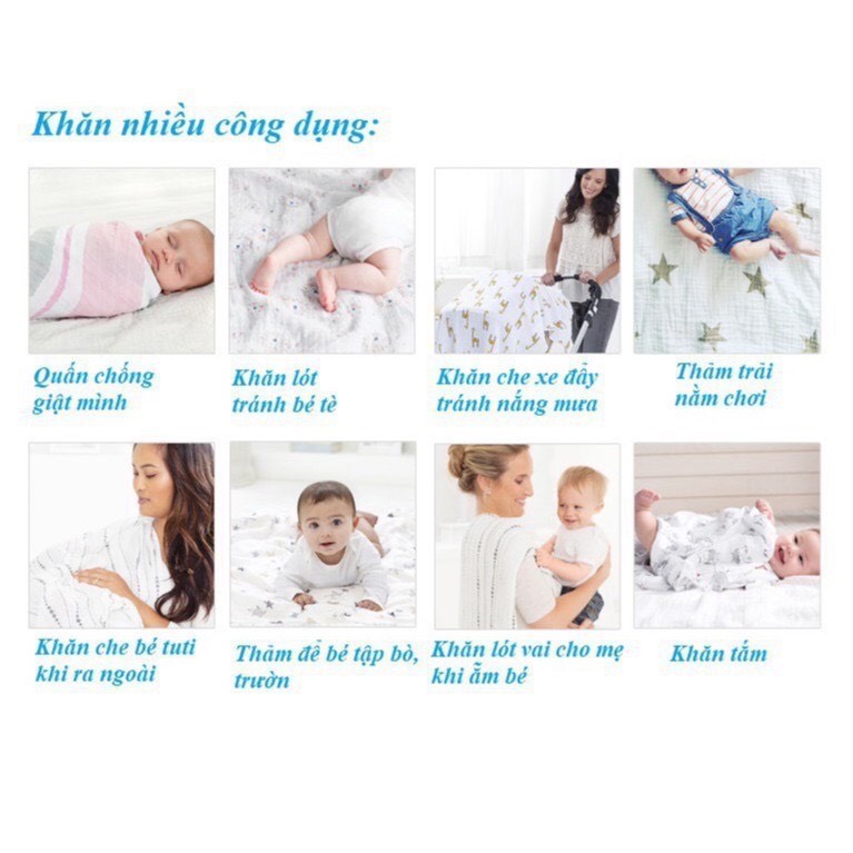 Khăn Tắm Xô Muslin Swaddle Organic Cotton Khổ Lớn 120x120cm Cho Bé - Khăn Tắm Đa Năng Cho Bé