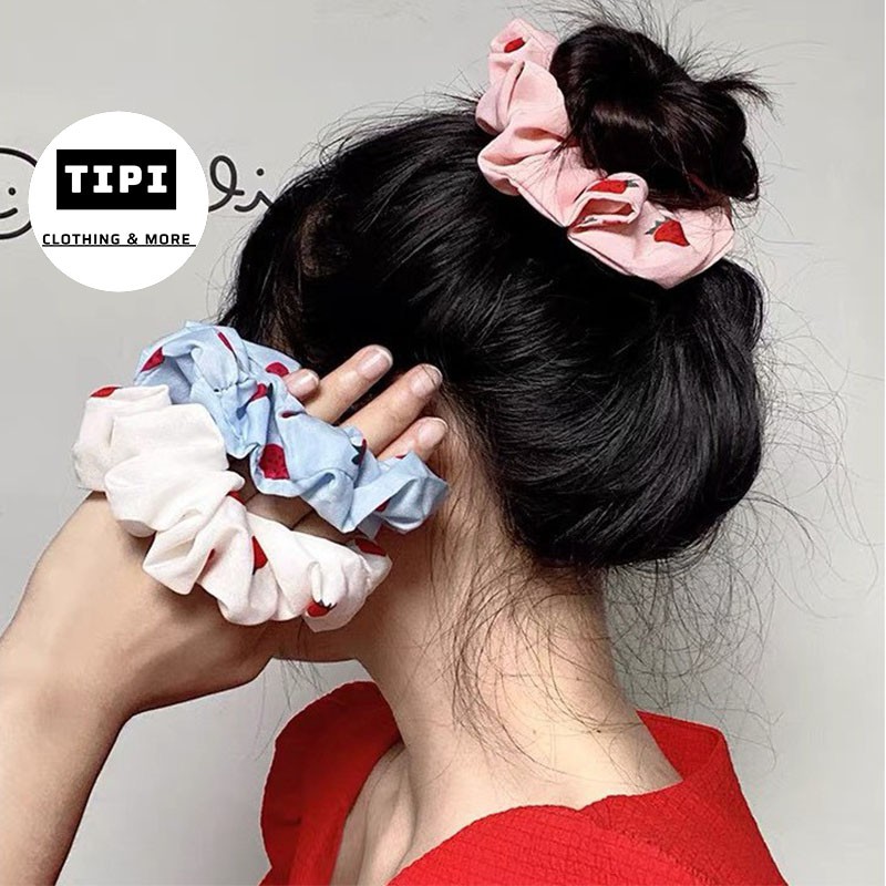 Buộc tóc scrunchies vòng mẫu dâu tây