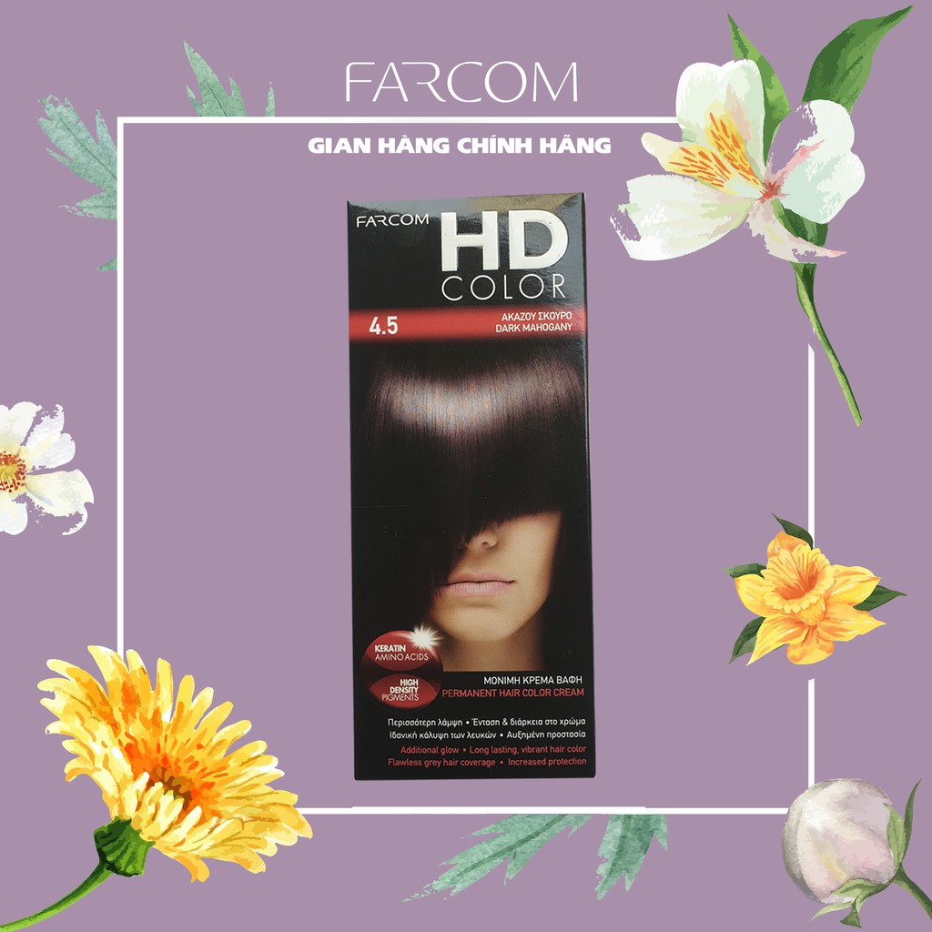 Màu nhuộm Farcom HD Color 4.5 Dark Mahogany (140ml) - Màu Đỏ Tím 4.5