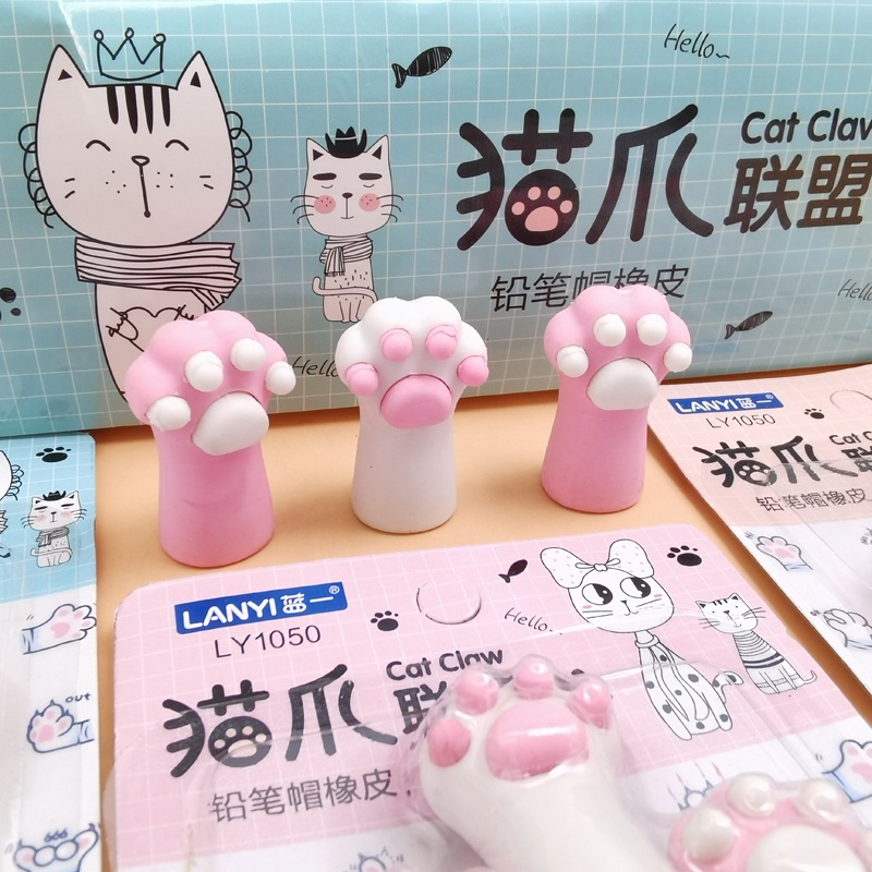 Bộ 3 Cục Tẩy Bút Chì Thiết Kế Hình Móng Vuốt Mèo Dễ Thương Cho Học Sinh