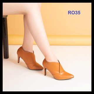 Giày boot nữ cổ thấp 7cm gót nhọn màu nâu thời trang rosata ro35