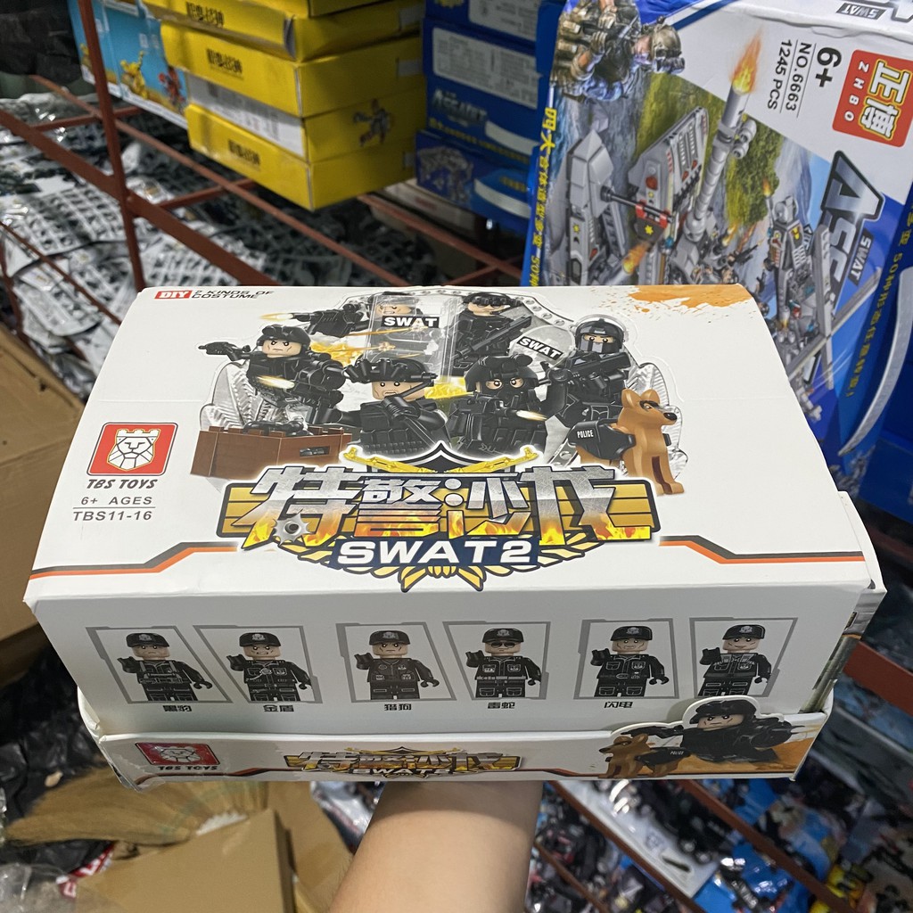 [12 Lính – Hộp Carton] Bộ đồ chơi Lego Minifigure Lính Swat, Lego Cảnh Sát Đặc Nhiệm