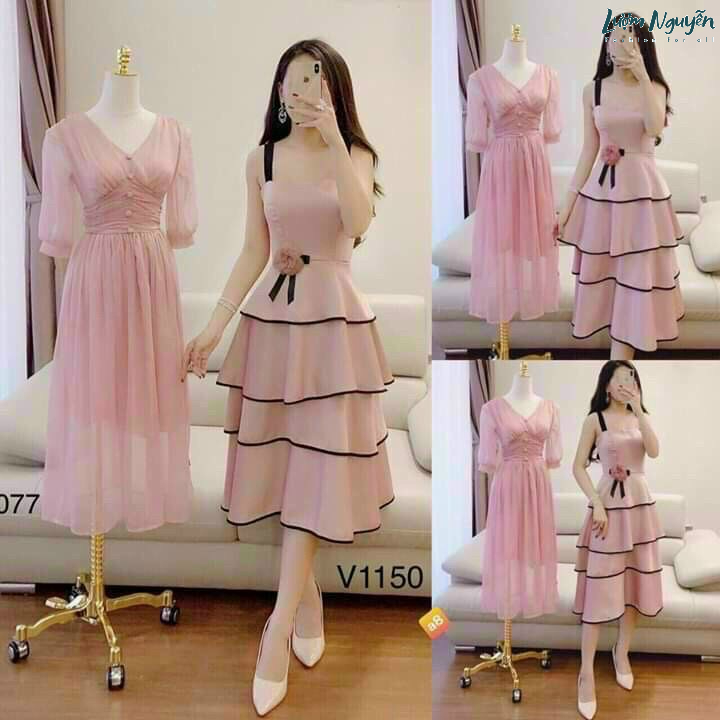 Đầm hai dây xòe tầng xinh đẹp có mút