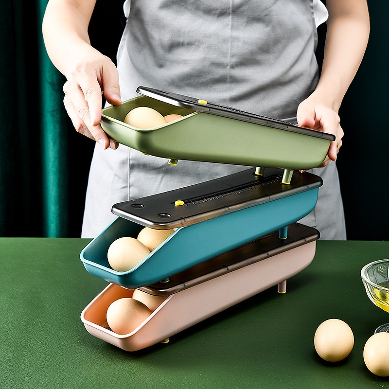 Hộp Đựng Trứng Cuộn Tự Động Bằng Nhựa Cho Tủ Lạnh Nhà Bếp