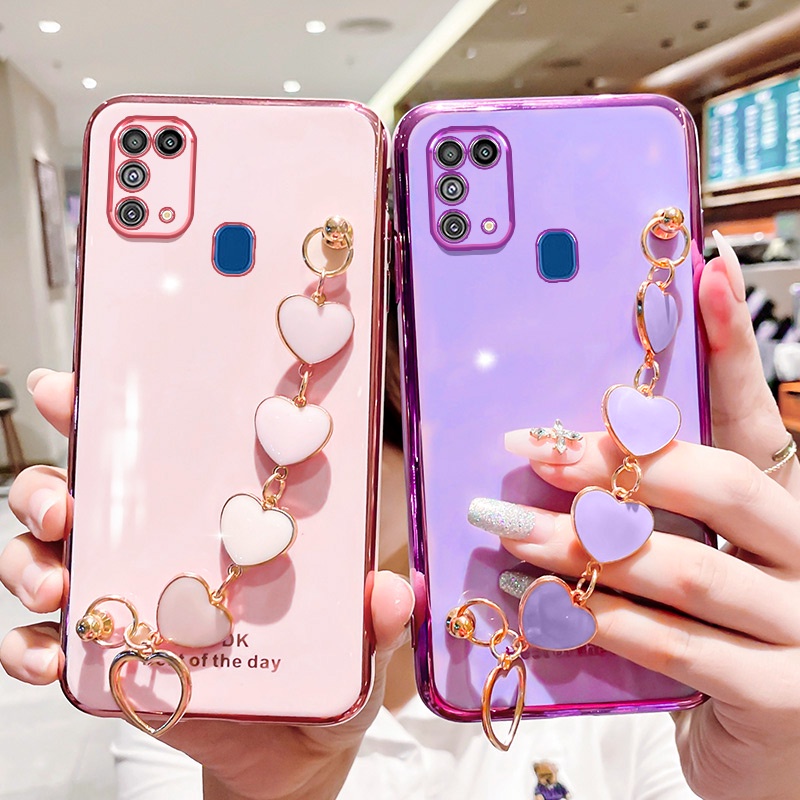 Vỏ cho Samsung Galaxy M51 M31 Phong cách cô gái thời thượng Vòng đeo tay tình yêu Dây đeo Silicone mềm