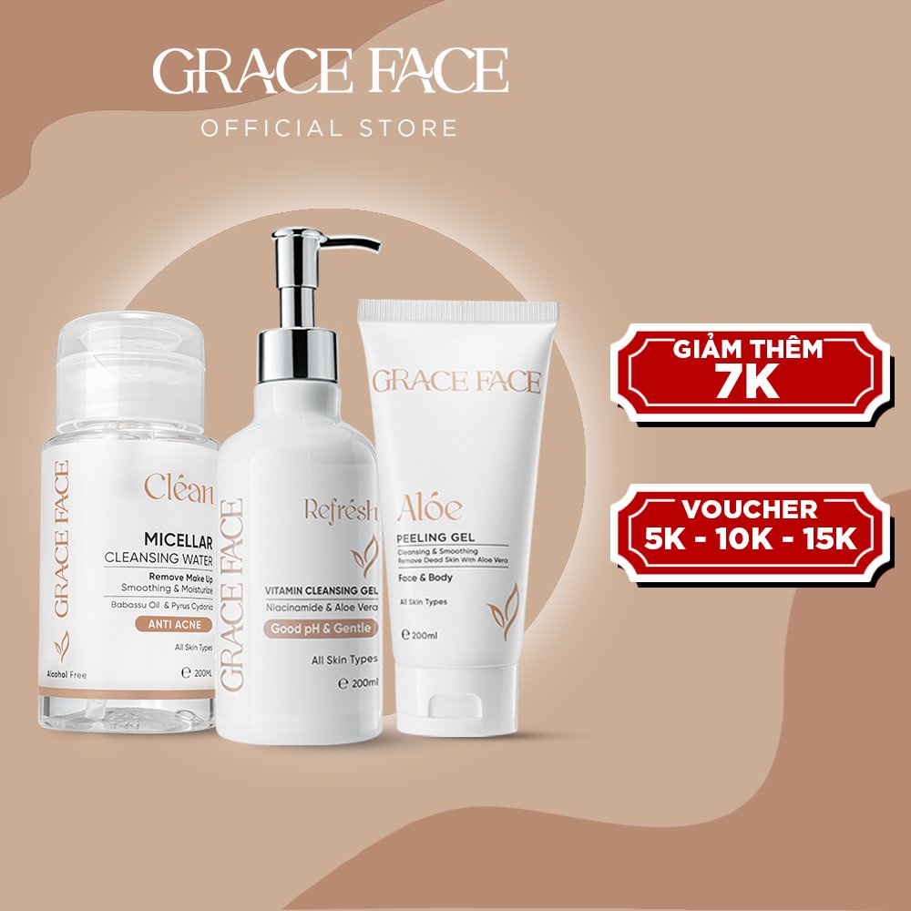 Bộ Sữa rửa mặt Grace Face Refresh 200ml, Tẩy da chết Aloe Peeling Gel 200ml và Nước tẩy trang Micellar Water 200ml