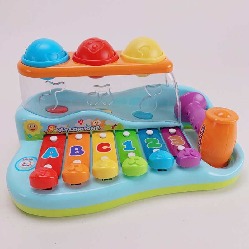 [Huile Toys]Bộ Đồ Chơi Đàn Gõ Kèm Đập Bóng 2in1 Cho Bé - Đàn Đá Cho Bé HOLA 856