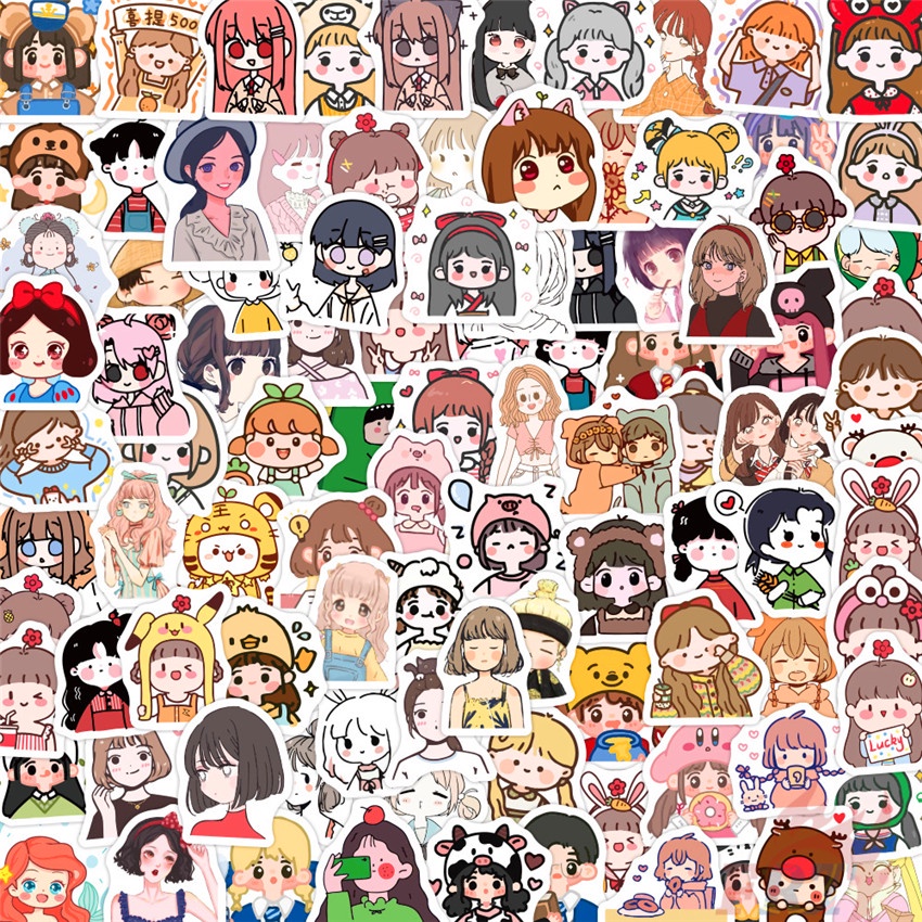 Bộ 100 Cái/Bộ ❉ Q Hình Dán Cô Gái Kawaii ❉ Miếng Dán Trang Trí Thời Trang Chống Thấm Nước Diy