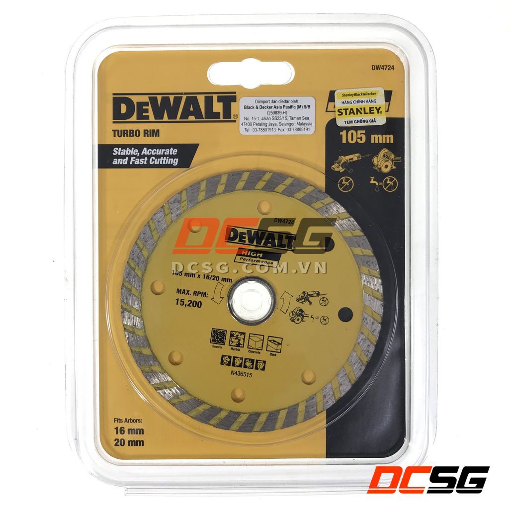 Đĩa cắt kim cương dạng dợn sóng TURBO RIM 105x16/20mm DEWALT DW4724-B1