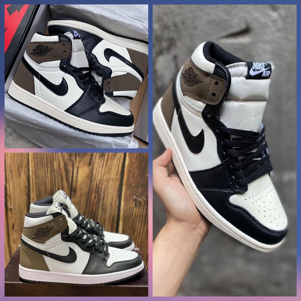 Giày jordan nâu trắng, Giày JD1 cao cổ, GIày jodan cao cổ dễ phối đồ