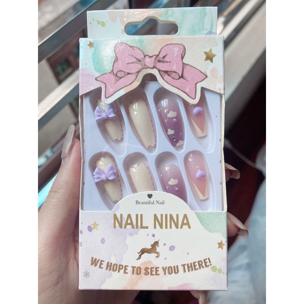 Set 24 móng giả D091 đính đá cao cấp, hoạ tiết 3D độc đáo ( Tặng kèm keo và dũa )