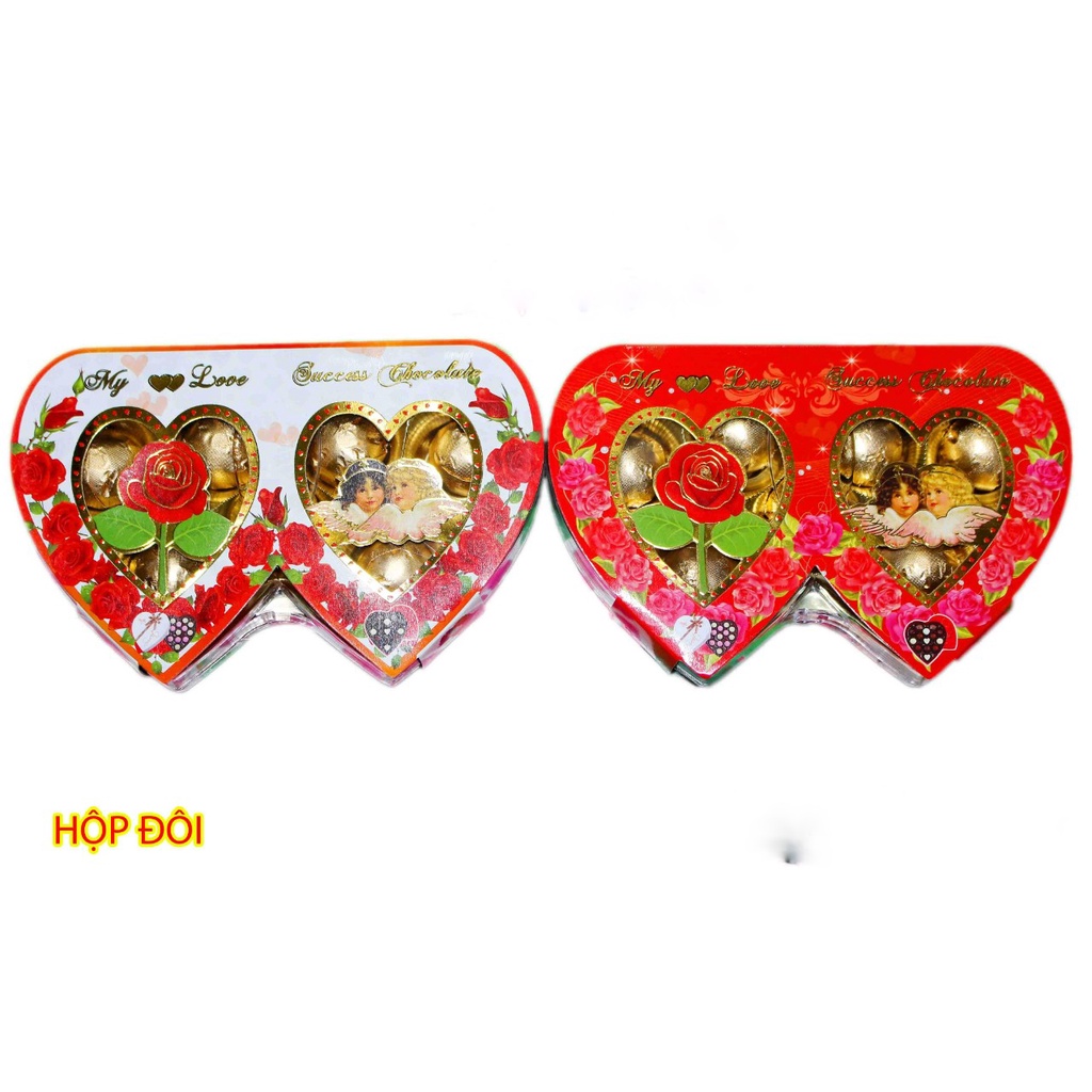 HỘP SOCOLA TRÁI TIM ĐÔI, QUÀ TẶNG DỊP LỄ VALENTINE, Hộp Lớn  27x17x4cm