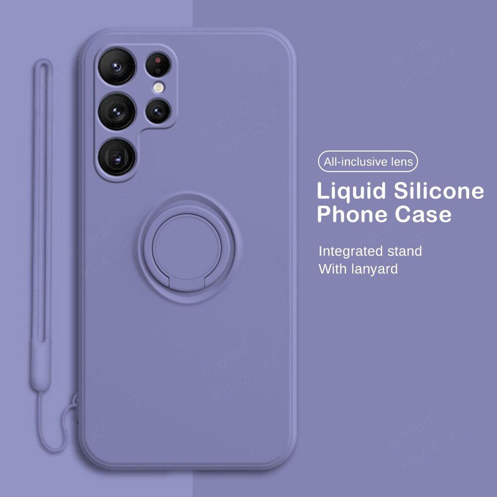 Liquid Soft Silicone Protective For Samsung Galaxy S22 Ultra Case Sumsung S22 S22Ultra S22Plus Magnetic Ring Stand Cover Fundas
