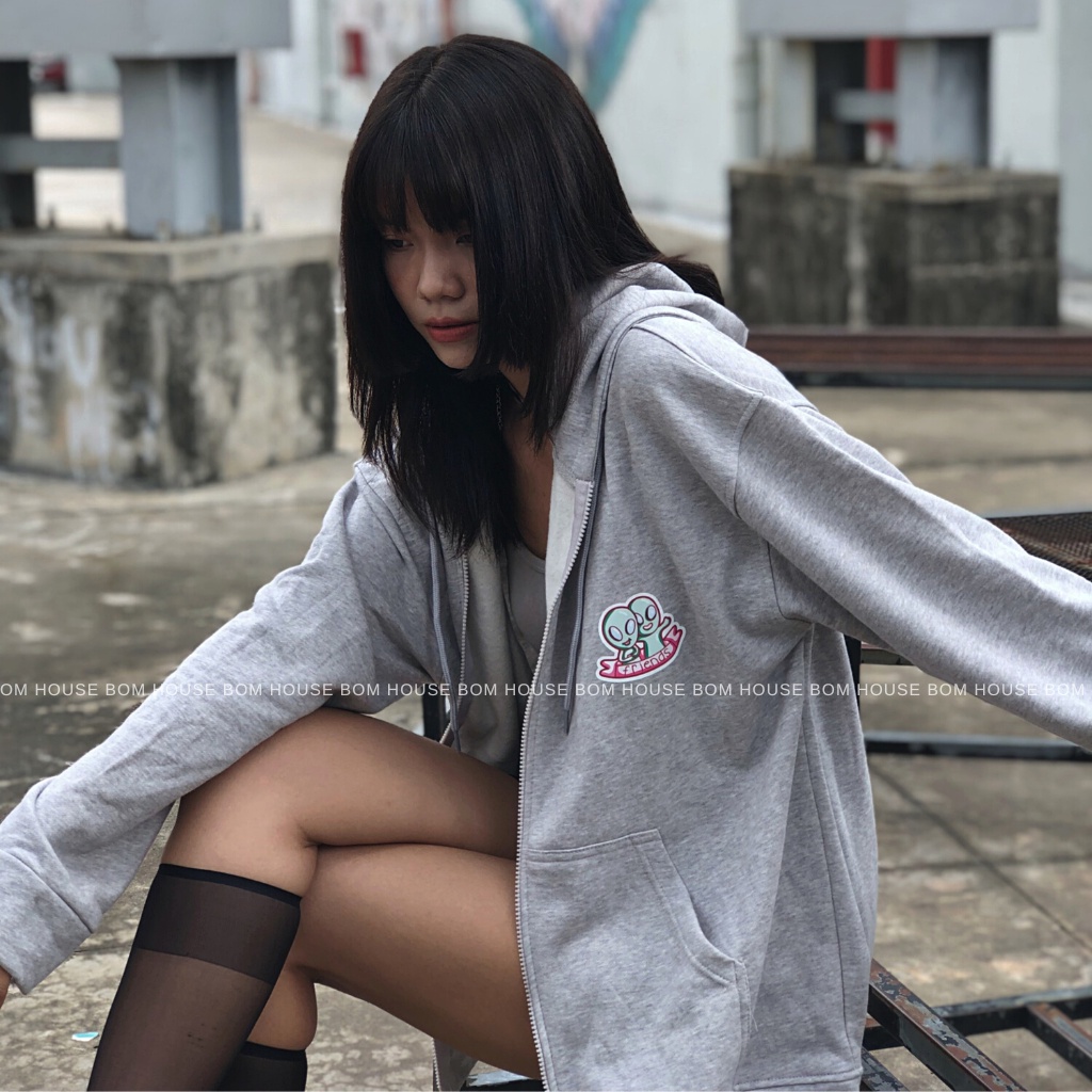 Áo Khoác Nỉ Hoodie Zip 2 Màu BOM HOUSE Nam Nữ Ulzzang Unisex