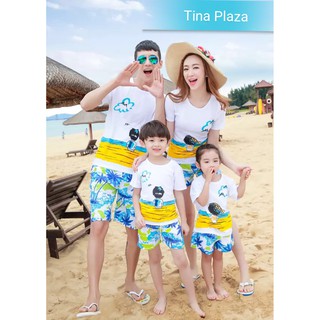 Combo 3 bộ quần áo đi biển gia đình - cây dừa