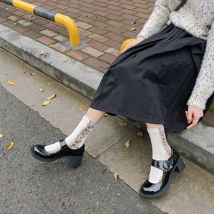 Giày da búp bê Lolita cao gót retro Mary Jane -theblue