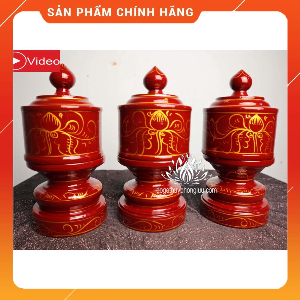 Bộ đài nước chén thờ gỗ mít nguyên khối cao cấp sơn son kẻ chỉ