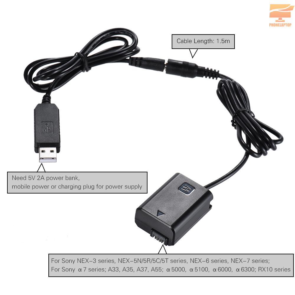 Lapt Andoer NP-FW50 Dummy Battery + DC Power Bank (5V 2A) USB Adapter Cable Replacement for AC-PW20 for Sony NEX-3/5/6/7 Series A33 A37 A35 A55 a7 a7R a7II A6000 A6300