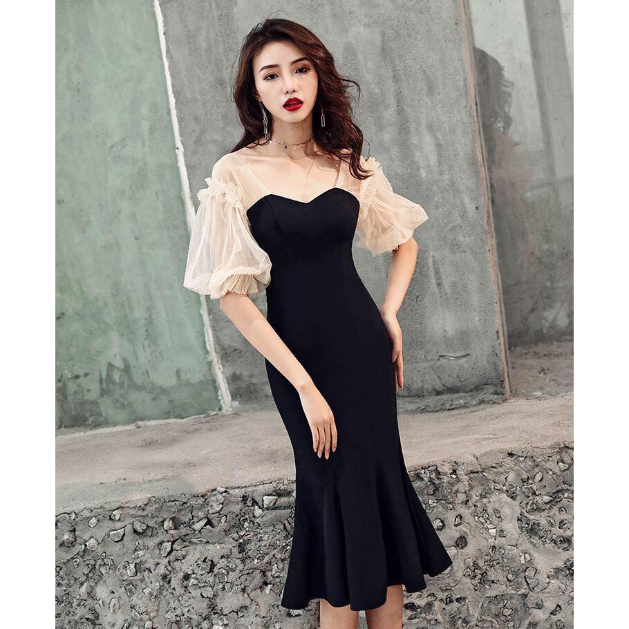 Đầm ôm đuôi cá phối tay lưới*đầm đẹp*