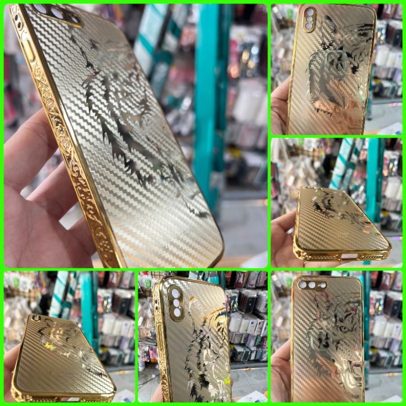 Ốp lưng iPhone XS max / 7plus / 8plus viền dẻo mạ vàng cọp vằn sang trọng