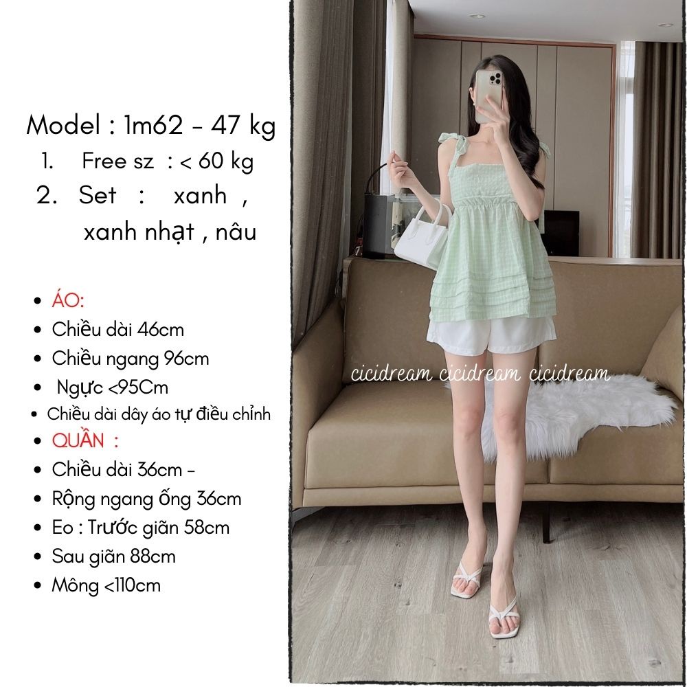 Sét 2 dây thắt nơ 4 màu phối quần đùi trắng điệu đã ngây thơ , Set bộ tiểu thư 2 dây  thời trang nữ ngọt ngào