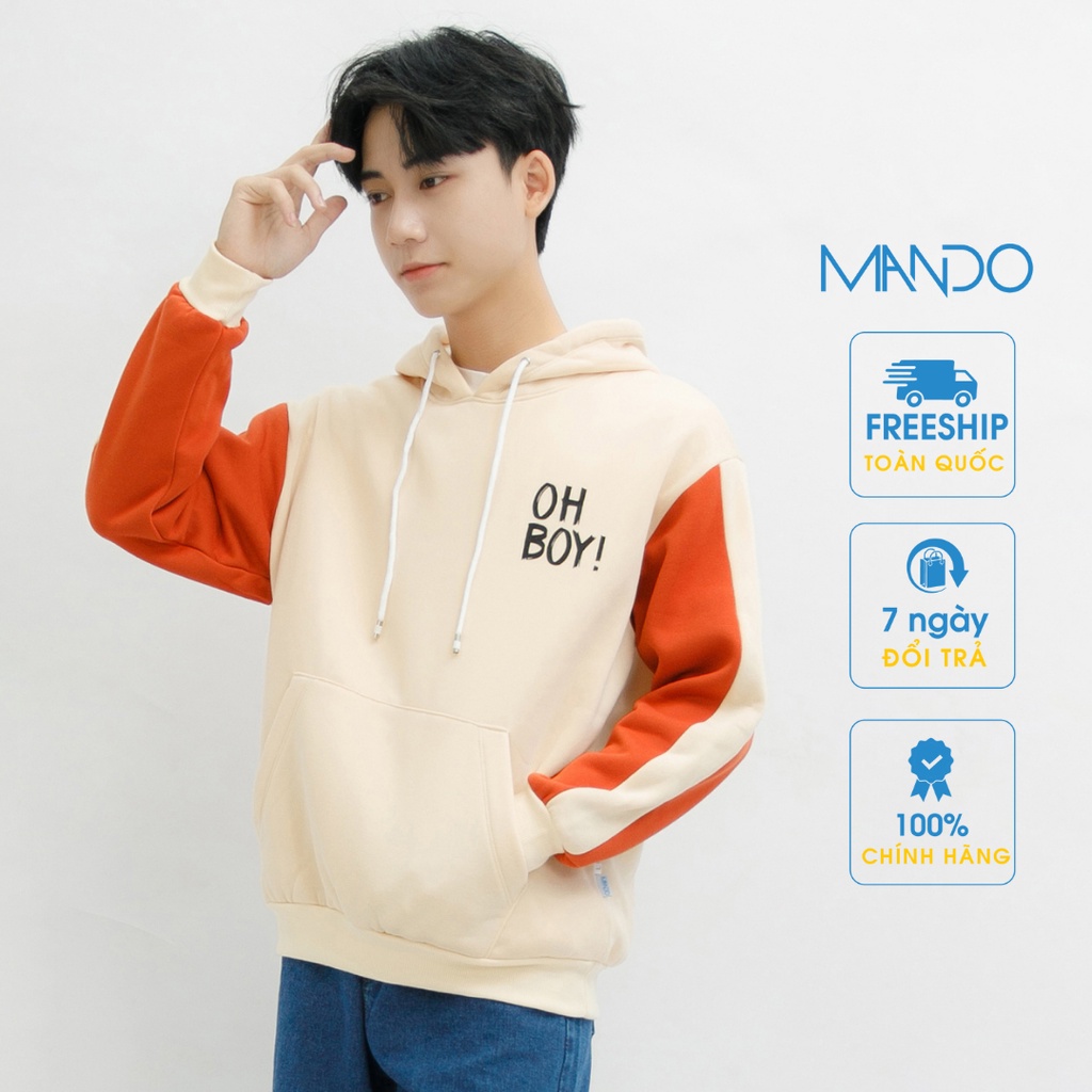 Áo Hoodie Nam Dài Tay Be Cam MANDO Chất Nỉ Bông Cao Cấp Form Rộng Kiểu Dáng Basic Unisex Thời Trang Hàn Quốc NDN044