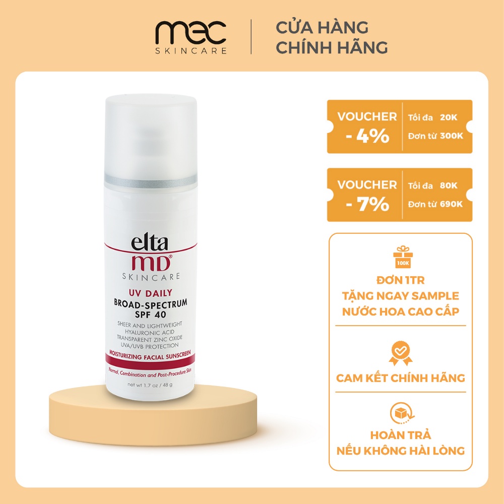 Kem chống nắng Elta MD SPF 40 cho da thường & khô, chống lão hóa, cấp ẩm cho da - Mecskincare