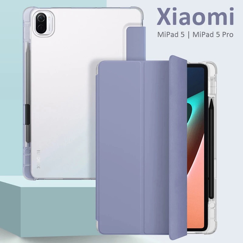 Bao da máy tính bảng PU silicon mềm nắp lật có giá đỡ bút chì cho Xiaomi Pad 5 Pro Xiaomi Mi Pad 5 11" 2021