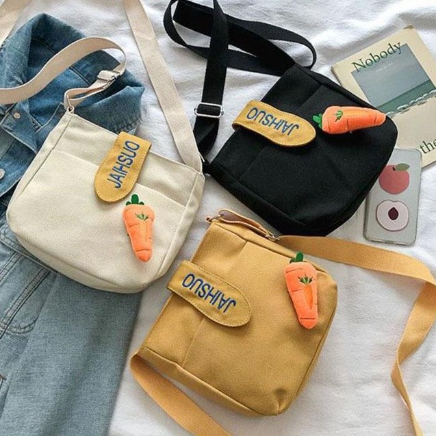 Túi Tote,Túi Đeo Chéo, Túi Đi Học Chất Liệu Vải Bố Đựng Đồ Quả Bông Củ Cà Rốt Siêu Cute Xinh Xắn
