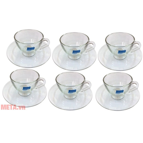 [CHÍNH HÃNG] Bộ 6 Tách ly trà nóng+6 đĩa Cafe thủy tinh Cosmo Tea Cup Thái Lan Ocean-0640+0671(230ml)