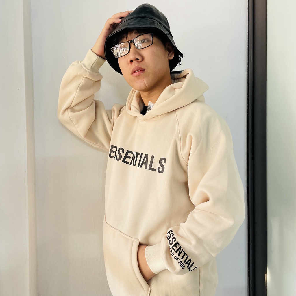 Áo nỉ hoodie Essentials unisex dài tay nam nữ cao cấp in cao su nổi, áo phông nỉ bông sweater có mũ màu nâu | WebRaoVat - webraovat.net.vn