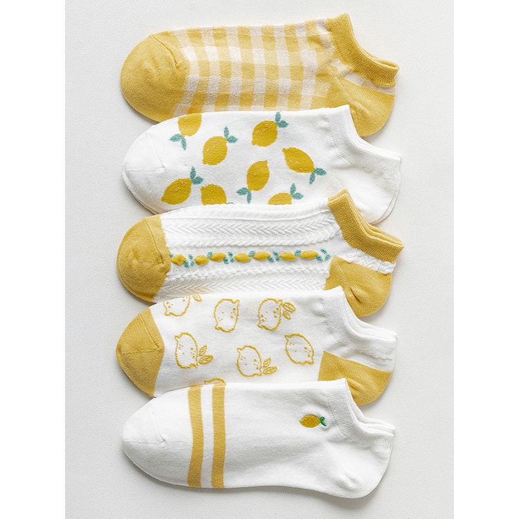 Vớ Cổ Thấp In Họa Tiết Quả Chanh Dễ Thương Phong Cách Hàn Quốc Thời Trang Cho Nữ