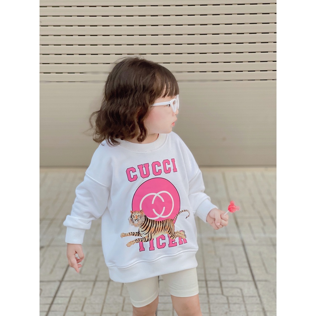 Áo sweater GC báo hồng cho bé , áo nỉ cổ tròn trẻ em unisex , TP KIDs