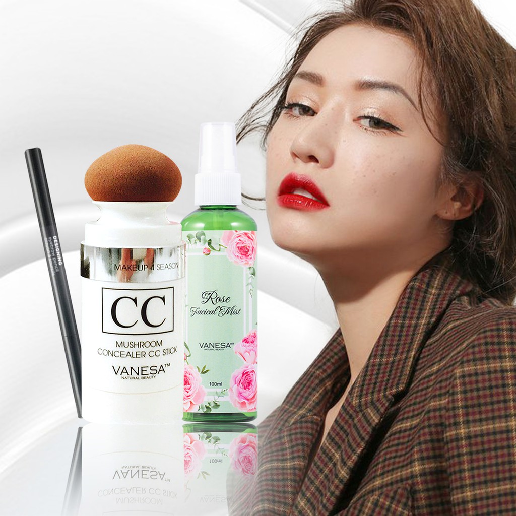 [Combo hấp dẫn] Kem nền CC cream + Toner xịt khoáng  2 in 1 + Chì kẻ mày
