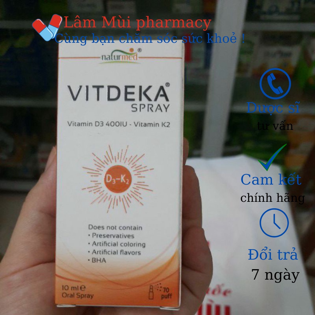 Vitdeka Spray Dạng Xịt Bổ Sung Vitamin D3+K2, Tăng Cường Hấp Thu Canxi Cho Trẻ Hộp 10ml