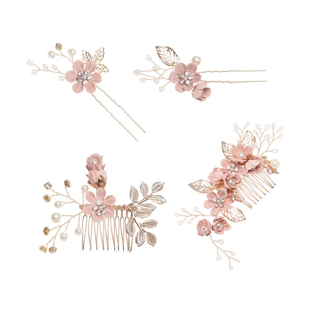 Lược cài tóc hình vương miện đính hoa lá sang trọng lãng mạn cho cô dâu