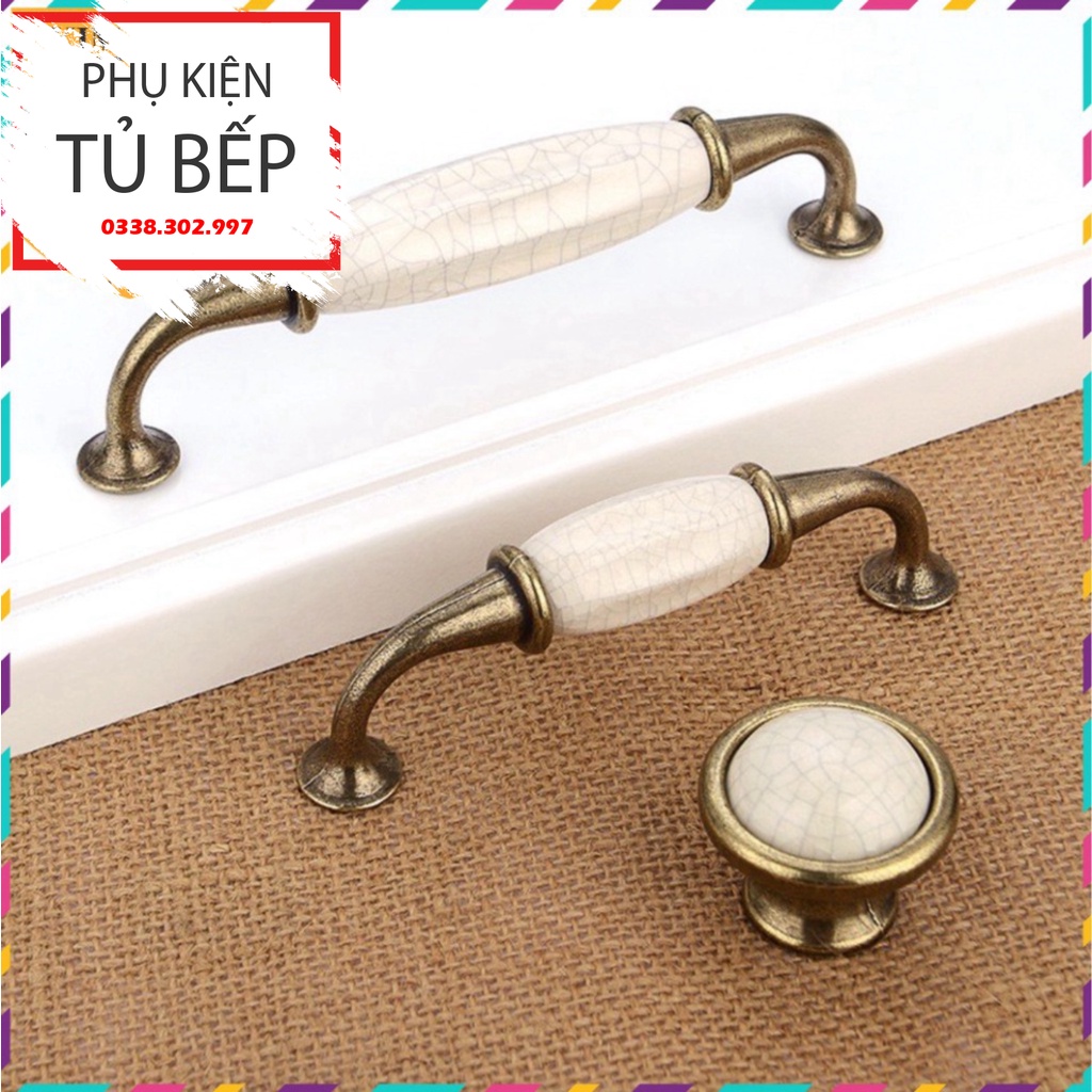 Tay Nắm hộc kéo đồng Núm Cửa Tủ Sứ Rạn siêu đẹp VIP