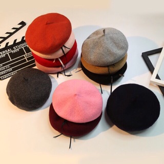 Mũ nồi dạ tròn / mũ beret tròn nữ chất dạ mịn cao cấp sịn sò hàng Quảng Châu có dây điều chỉnh to nhỏ