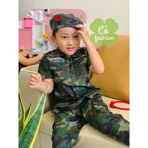 Bộ quần áo lính rằn ri cho bé siêu cool ngầu cho bé 10-30kg