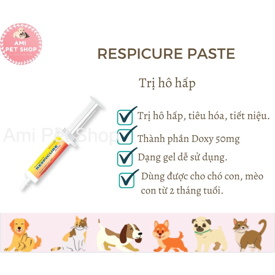 Gel dùng cho chó mèo bị hô hấp, tiêu hóa Respicure Paste Vemedim, 1 ống/ 1 hộp 2 ống