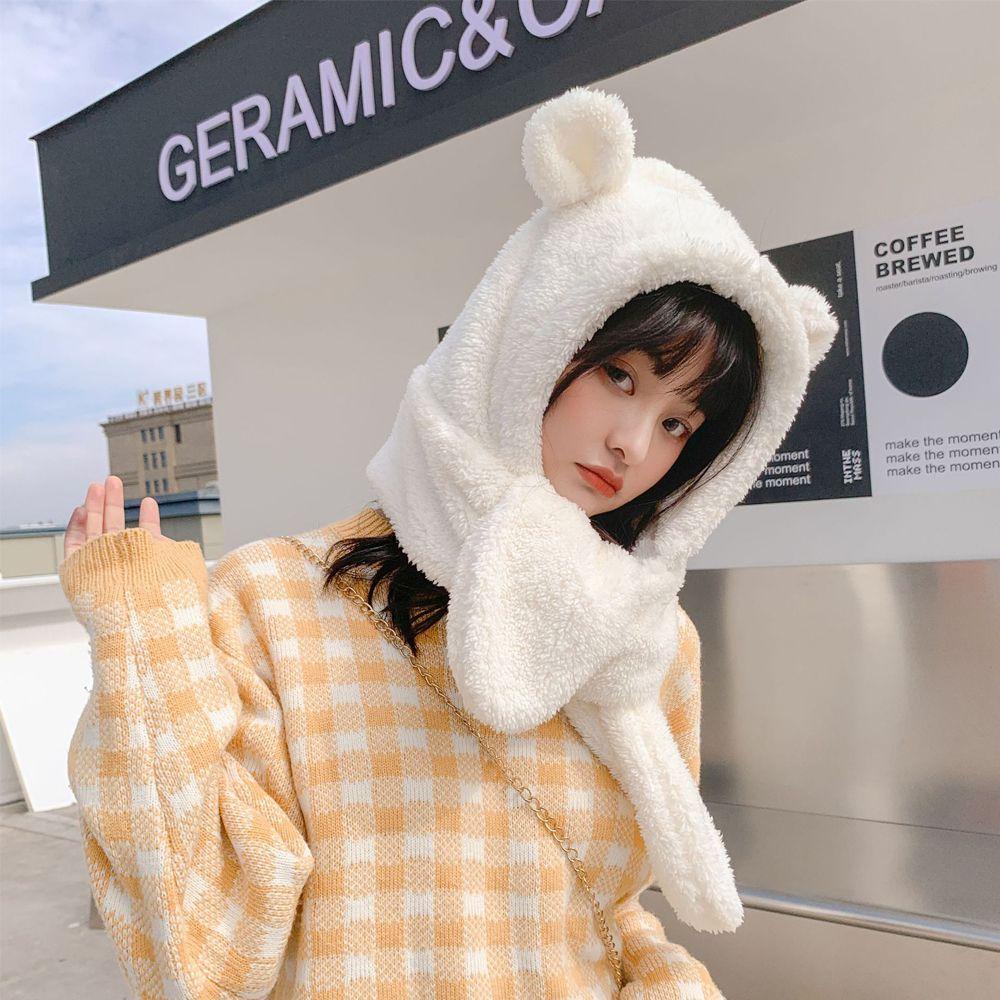 Mũ Trùm Đầu Kiêm Khăn Choàng Chống Gió Hình Tai Gấu Bằng Vải Bông