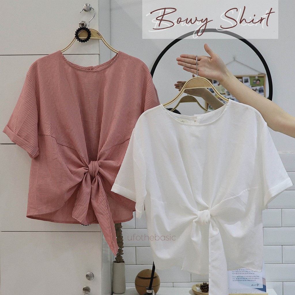 Áo sơ mi ngắn tay dáng lửng buộc nơ - Bowy Shirt - ufothebasic