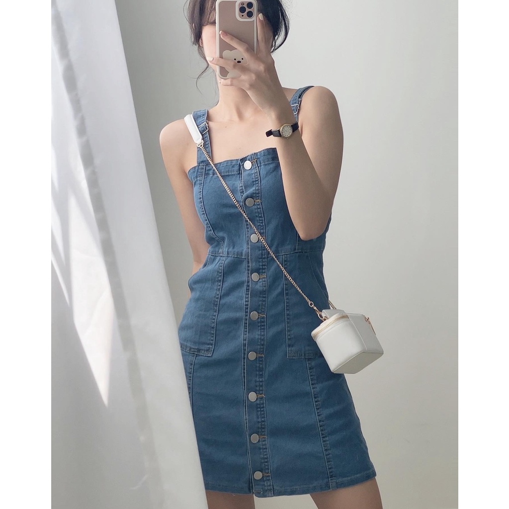 Váy jeans hai dây Ullzang phong cách năng động Hàn Quốc - immin.h